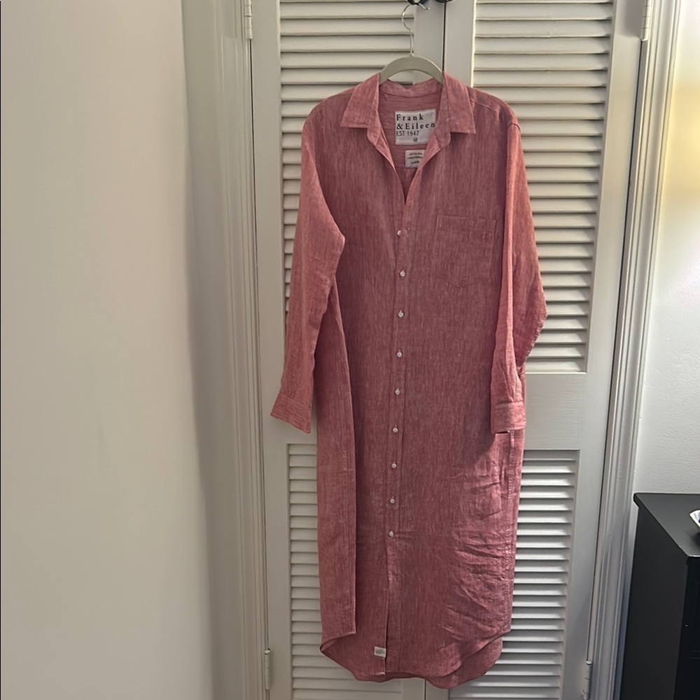 Frank & Eileen Rory Maxi Shirt Dress, Red Linen, New, size Medium
